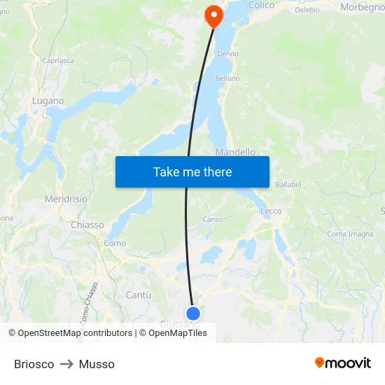 Briosco to Musso map