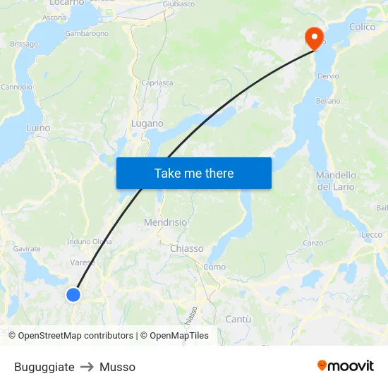 Buguggiate to Musso map