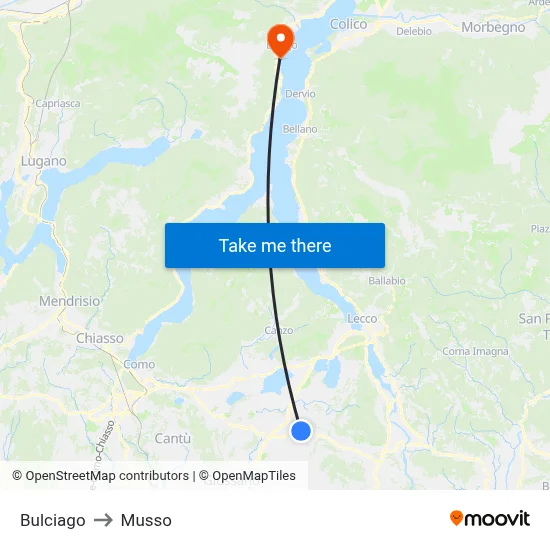 Bulciago to Musso map