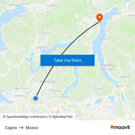 Cagno to Musso map