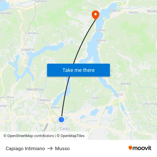 Capiago Intimiano to Musso map