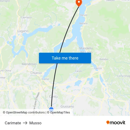Carimate to Musso map
