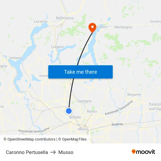 Caronno Pertusella to Musso map