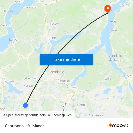 Castronno to Musso map