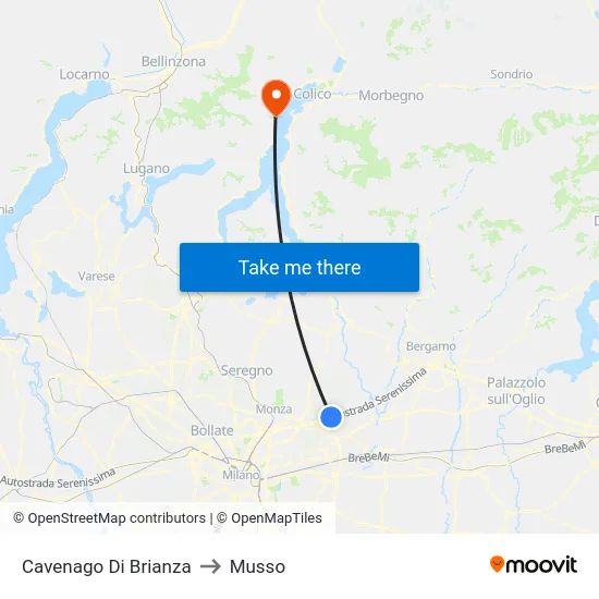 Cavenago di Brianza to Musso map