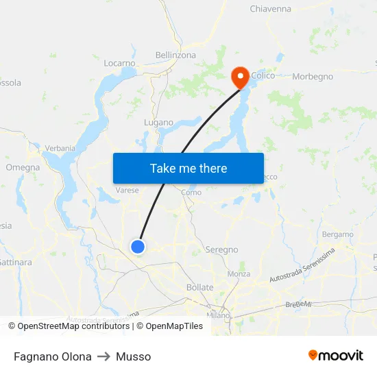 Fagnano Olona to Musso map