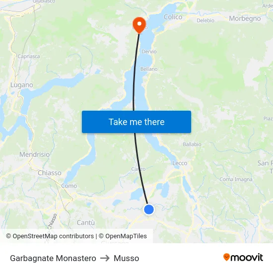 Garbagnate Monastero to Musso map
