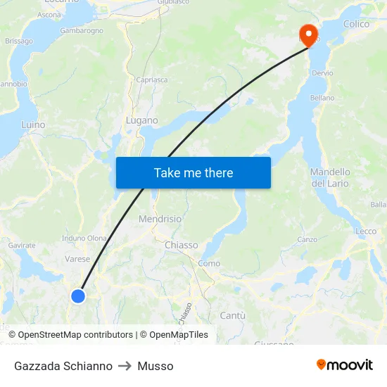 Gazzada Schianno to Musso map