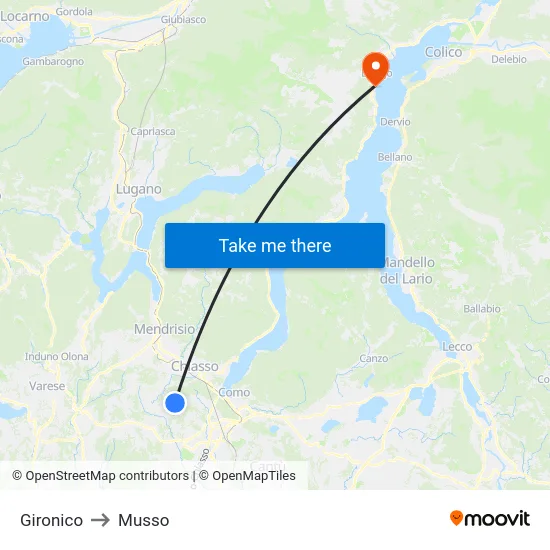 Gironico to Musso map