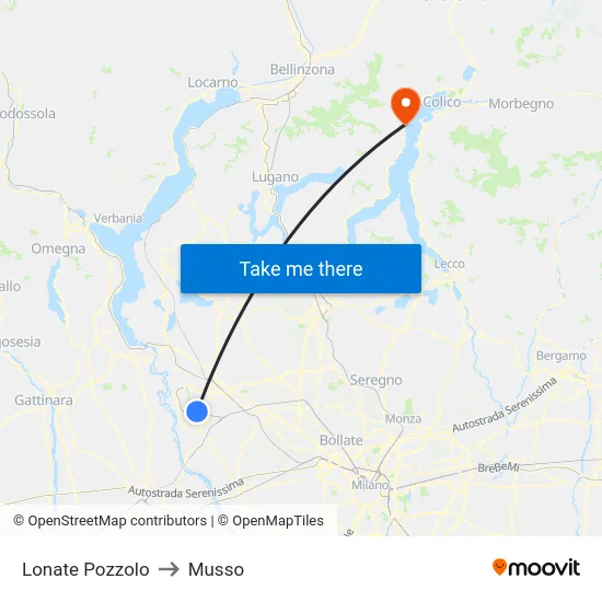 Lonate Pozzolo to Musso map