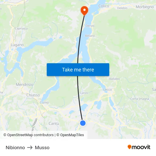 Nibionno to Musso map