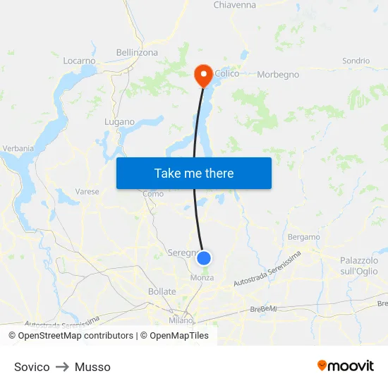 Sovico to Musso map