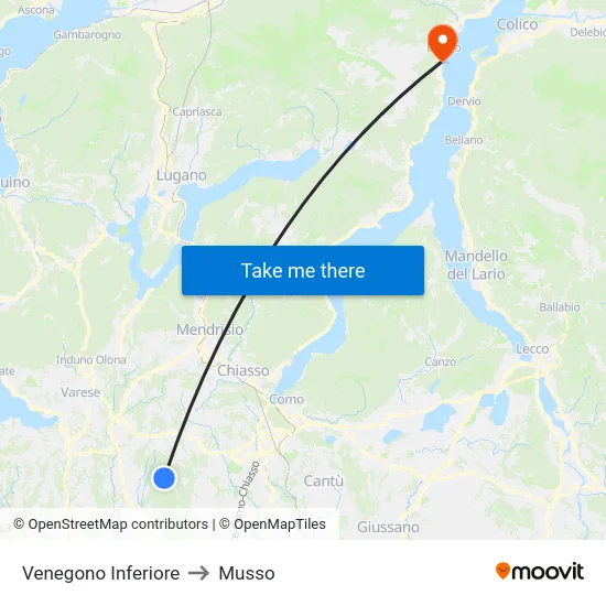 Venegono Inferiore to Musso map