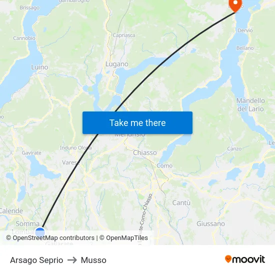 Arsago Seprio to Musso map