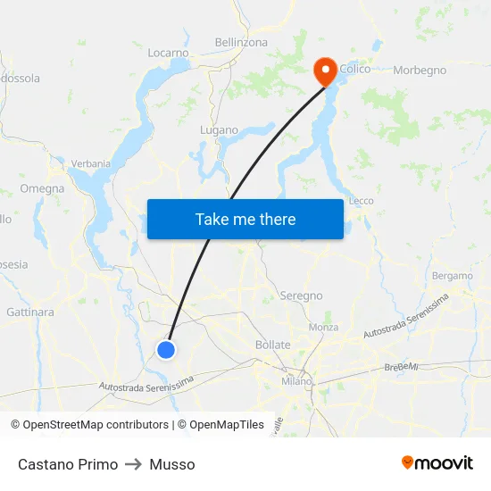 Castano Primo to Musso map