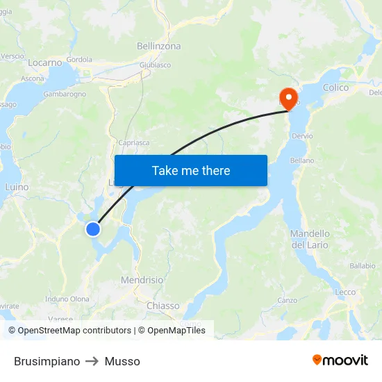 Brusimpiano to Musso map