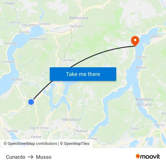 Cunardo to Musso map