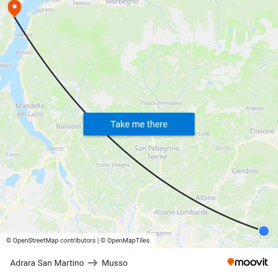 Adrara San Martino to Musso map