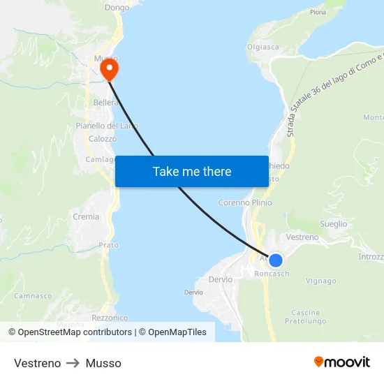 Vestreno to Musso map