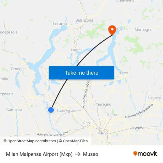 Milan Malpensa Airport (Mxp) to Musso map