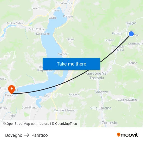 Bovegno to Paratico map