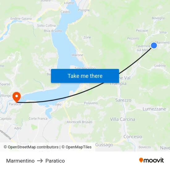Marmentino to Paratico map