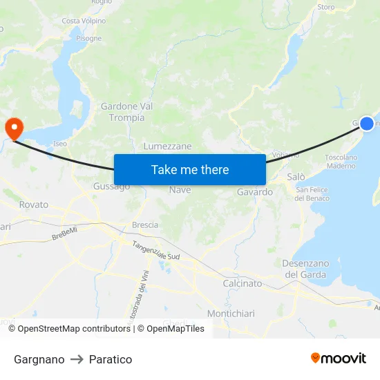 Gargnano to Paratico map