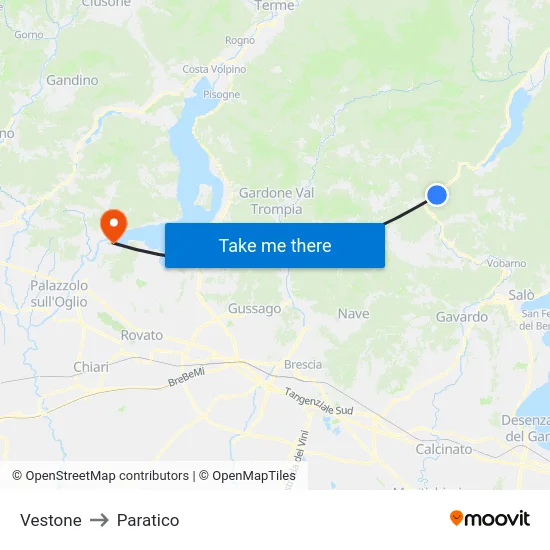 Vestone to Paratico map