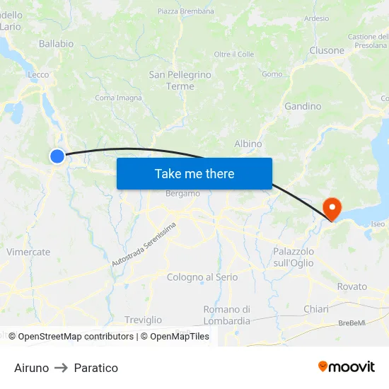 Airuno to Paratico map