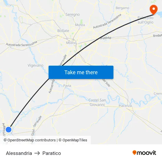 Alessandria to Paratico map