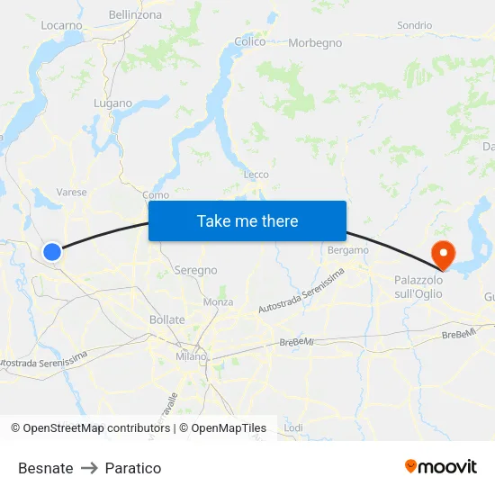 Besnate to Paratico map