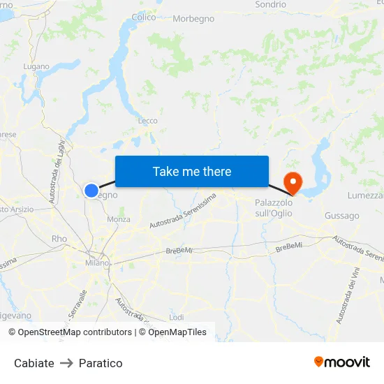 Cabiate to Paratico map