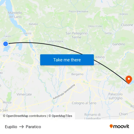 Eupilio to Paratico map