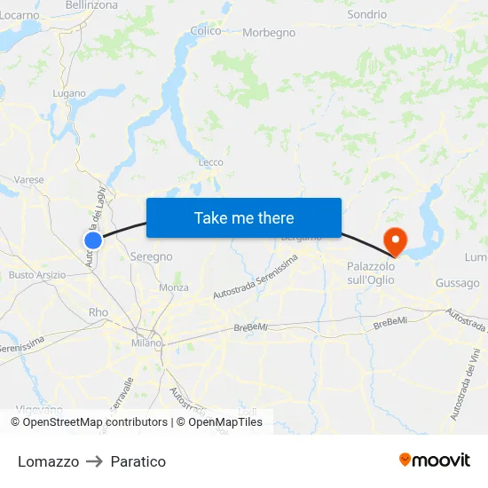 Lomazzo to Paratico map
