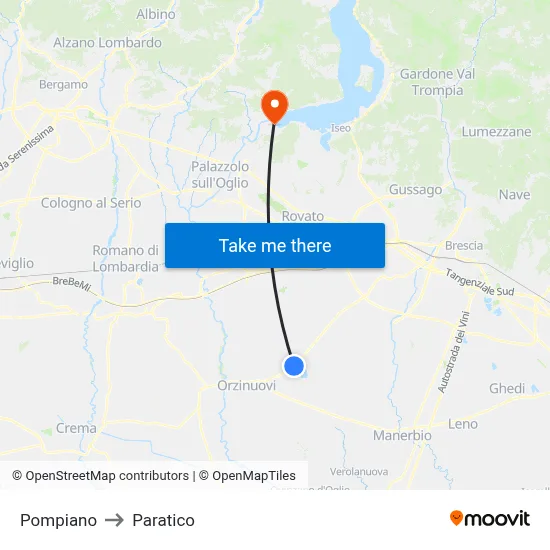 Pompiano to Paratico map