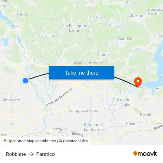 Robbiate to Paratico map