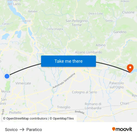 Sovico to Paratico map