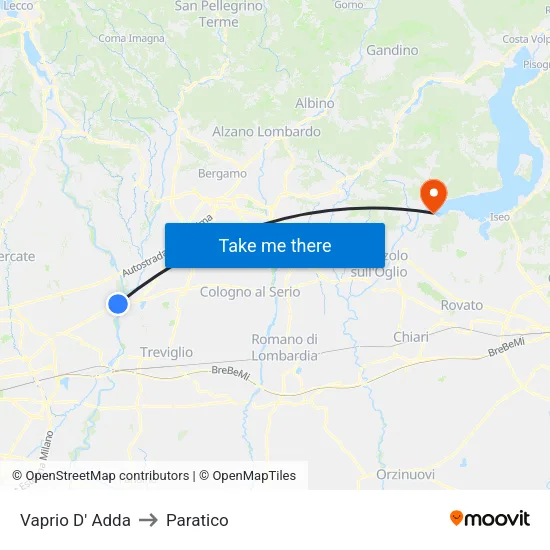Vaprio d'Adda to Paratico map