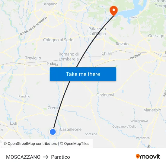 Moscazzano to Paratico map