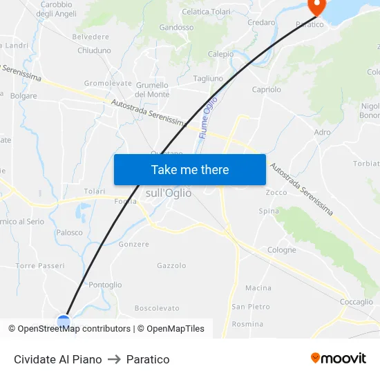 Cividate Al Piano to Paratico map