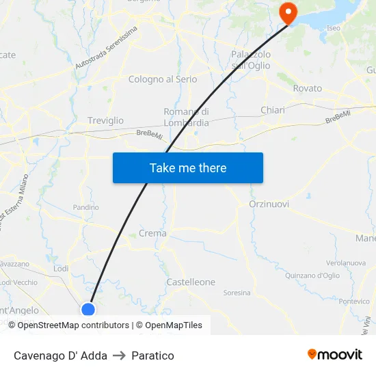 Cavenago D' Adda to Paratico map