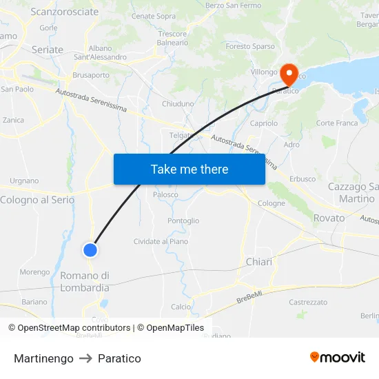 Martinengo to Paratico map