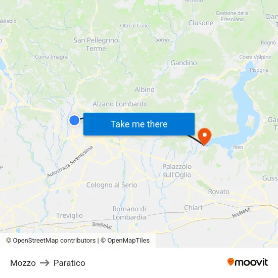 Mozzo to Paratico map