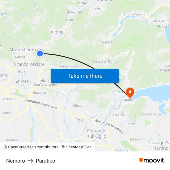 Nembro to Paratico map