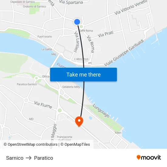 Sarnico to Paratico map