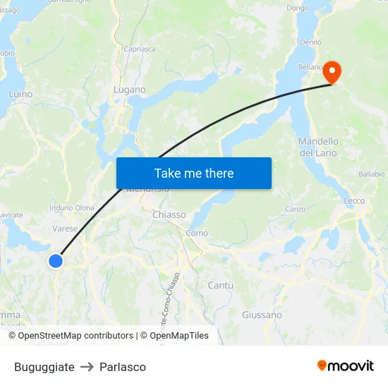 Buguggiate to Parlasco map