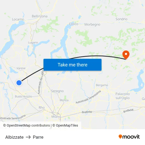 Albizzate to Parre map