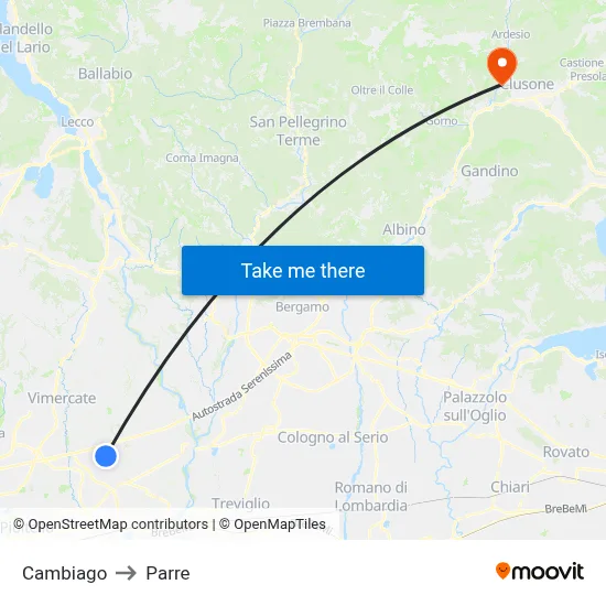 Cambiago to Parre map