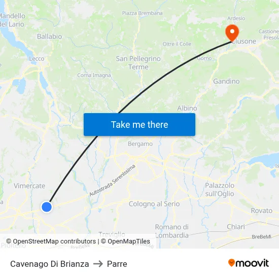 Cavenago di Brianza to Parre map