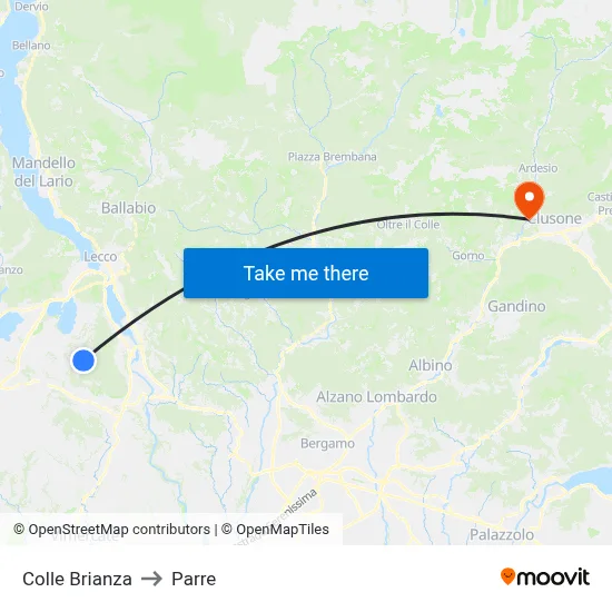 Colle Brianza to Parre map